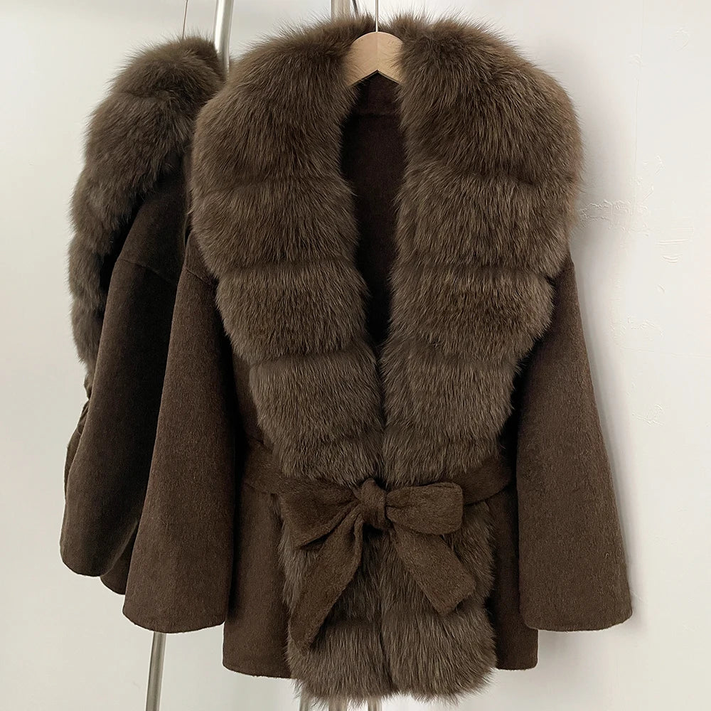 OFTBUY New Autumn Winter Top Clothes Women Luxury Natural Fox Fur Woolen Jacket Female Thick Warm Real Fur Cashmere Wool Coat