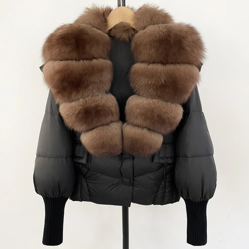 OFTBUY Big Natural Fox Fur Coat Women New Winter 90% White Duck Down Jacket Female Short Puffer Feather Coats Parkas