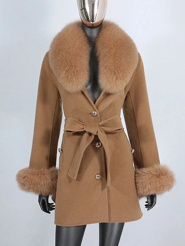 OFTBUY Double-sided Wool Coat Female New Autumn Winter Real Fox Fur Clothes Women Detachable Fur Cuffs Woolen Cashmere Jacket