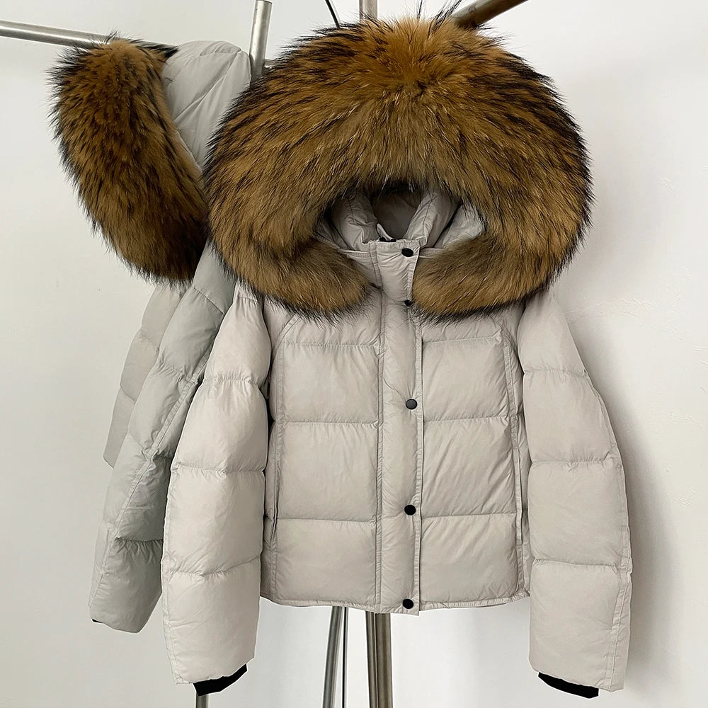OFTBUY New Autumn Winter Top Clothing Women Tnickened Warm Fluffy Puffer Jacket Femlae Hooded Real Fox Fur Collar Down Caot