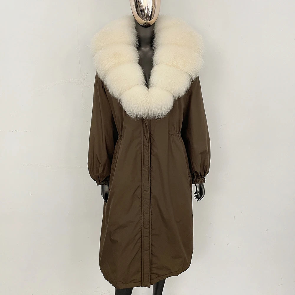 OFTBUY New Zipper Autumn Winter Clothes Women Natural Fox Fur Collar Goose Down Coat Long Warm Thickened Real Fur Puffer Jacket
