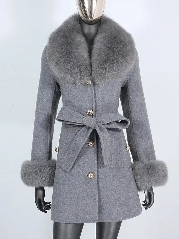OFTBUY Double-sided Wool Coat Female New Autumn Winter Real Fox Fur Clothes Women Detachable Fur Cuffs Woolen Cashmere Jacket