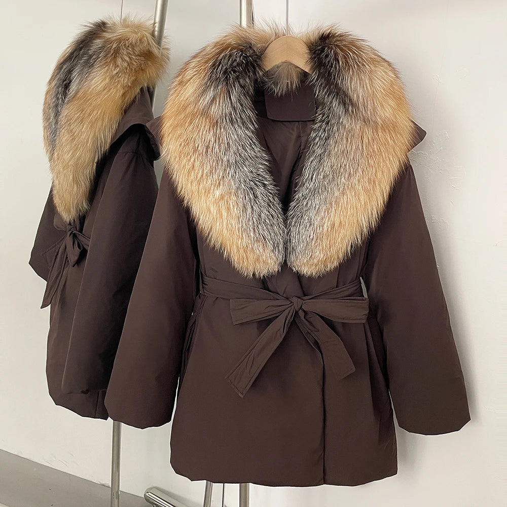 OFTBUY Natural Fox Fur Collar Fluffy Puffer Jacket Women Thickened Warm Real Fur White Duck Down Coat New Winter Parke Outerwear