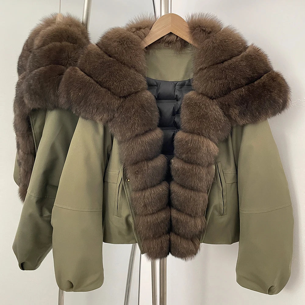OFTBUY Short Thickened Warm Natural Fur Collar Down Coat Female Winter Long Sleeve Top Clothes Women Luxury Puffer Jacket