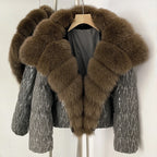 OFTBUY Sequined Duck Down Coat Female New Women's Short Puffer Jacket with Real Fox Fur Collar  Luxury Sparkly Winter Outerwear