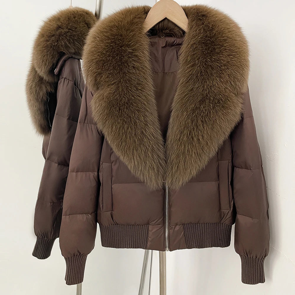 OFTBUY Zipper Luxury Warm Winter New Women's Puffer Jacket with Real Fox Fur Collar Fashion Outerwear Duck Down Coat Female