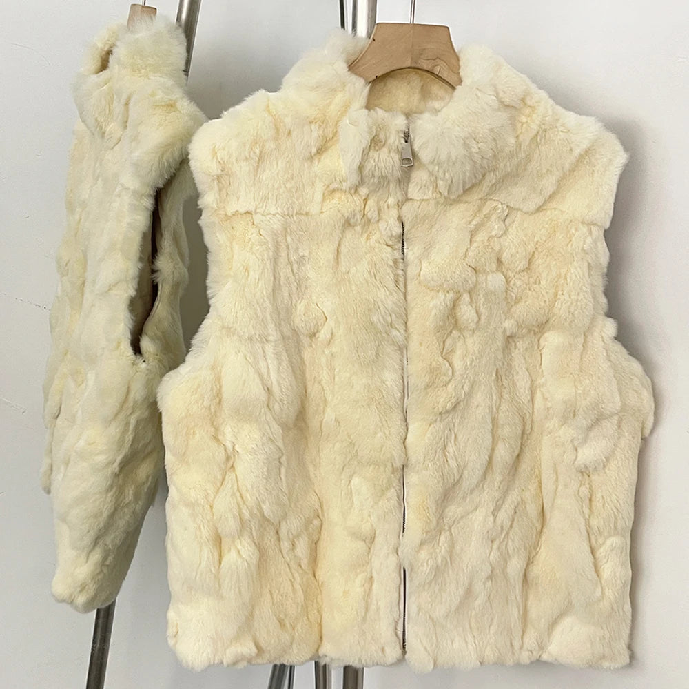 OFTBUY Women's Real Rex Rabbit Fur Hooded Coat Short Zipper Natural Fur Jacket Female New Autumn Winter Fashion Luxury Outerwear