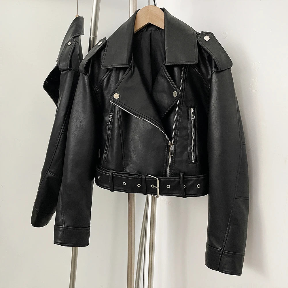 OFTBUY Fashion Faux Leather Jacket Female New Spring Autumn Long Sleeves Fake Leather Clothes Women Short Pu Leather Coat