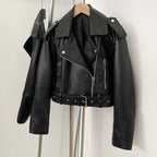 OFTBUY Fashion Faux Leather Jacket Female New Spring Autumn Long Sleeves Fake Leather Clothes Women Short Pu Leather Coat