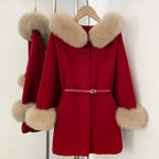 OFTBUY New Women's Wool Coat with Real Fox Fur Collar Cuffs Hooded Belted Waist Warm Winter Elegant Fashion Outerwear