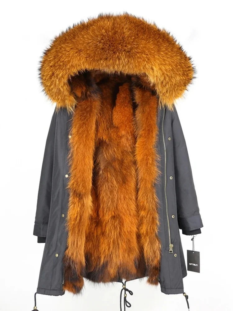 OFTBUY Real Fur Coat Winter Jacket Women Long Parka Waterproof Big Natural Raccoon Fur Collar Hood Thick Warm Real Fox Fur Liner coat