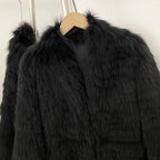 OFTBUY Women's Luxury Black Real Fox Fur Mid-Length Coat Natural Fur Jacket Female New Thick Warm Winter Outerwear for Cold Weather