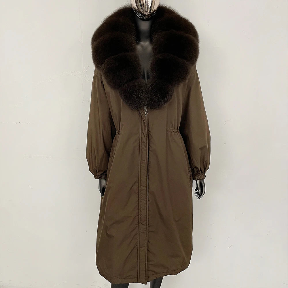 OFTBUY New Zipper Autumn Winter Clothes Women Natural Fox Fur Collar Goose Down Coat Long Warm Thickened Real Fur Puffer Jacket