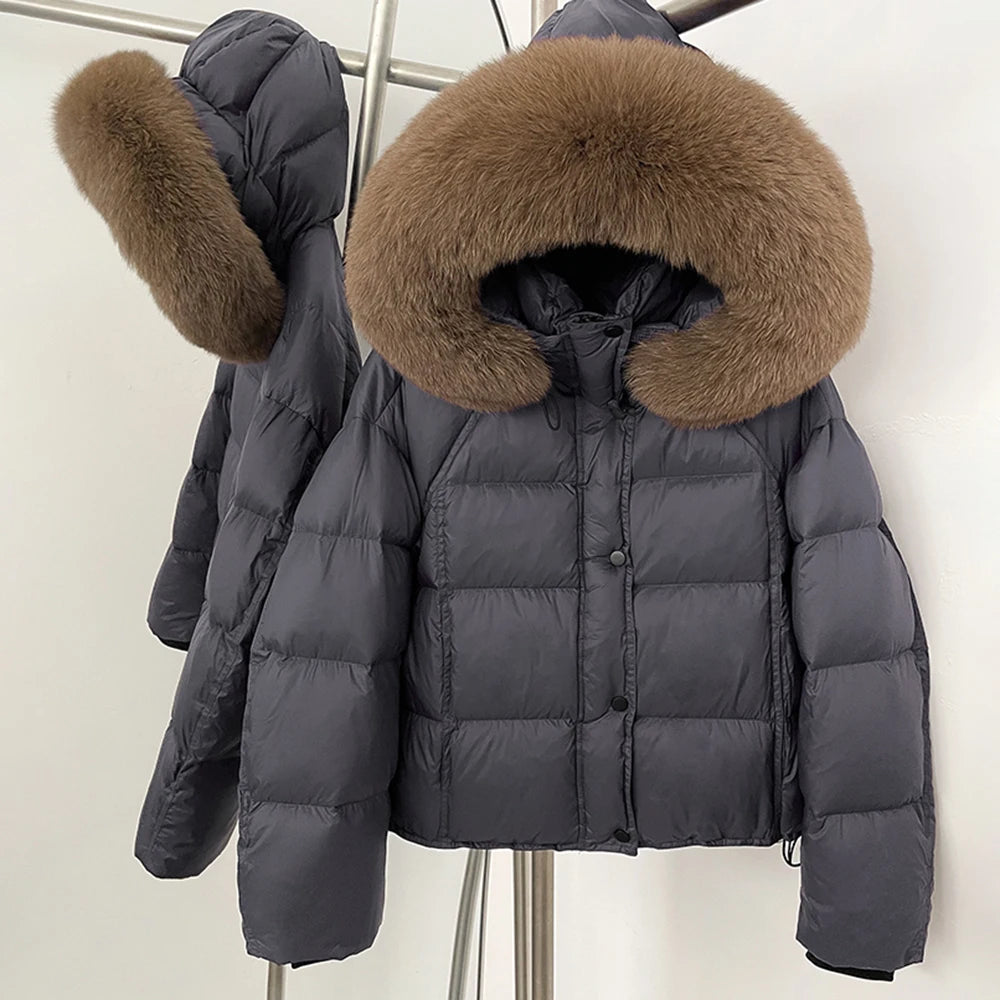 OFTBUY New Autumn Winter Top Clothing Women Tnickened Warm Fluffy Puffer Jacket Femlae Hooded Real Fox Fur Collar Down Caot