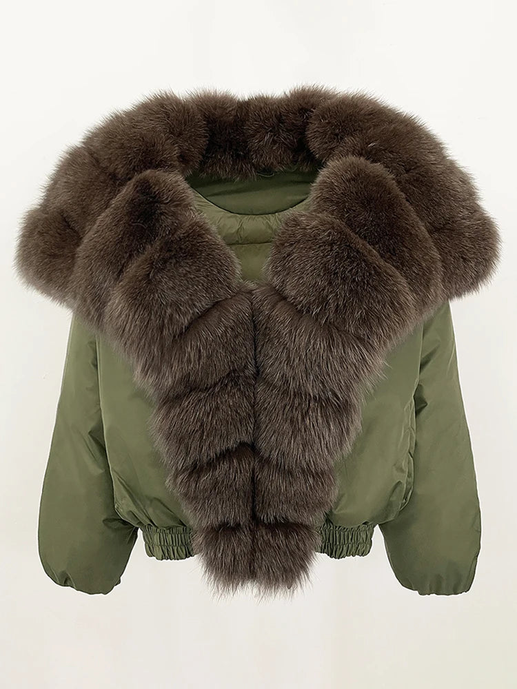 OFTBUY Autumn Winter Clothes Women White Goose Down Coat Natural Fur Puffer Jacket Female Short Big Real Fox Fur Jacket Fashion