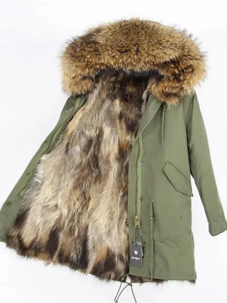 OFTBUY Real Fur Coat Winter Jacket Women Long Parka Waterproof Big Natural Raccoon Fur Collar Hood Thick Warm Real Fox Fur Liner coat