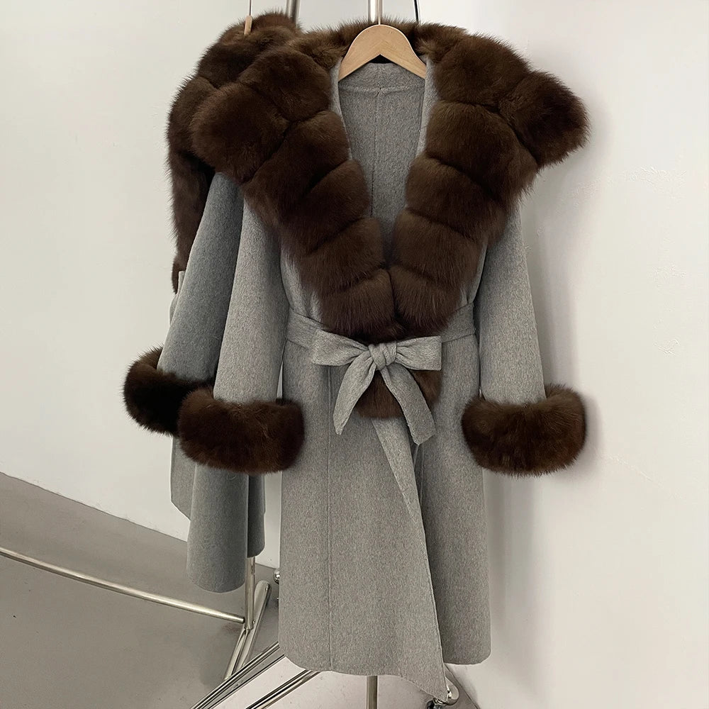 OFTBUY New Autumn Winter Warm Woolen Clothes Women Long Sleeves Cashmere Woolen Jacket Luxury Real Fox Fur 100% Wool Coat Female
