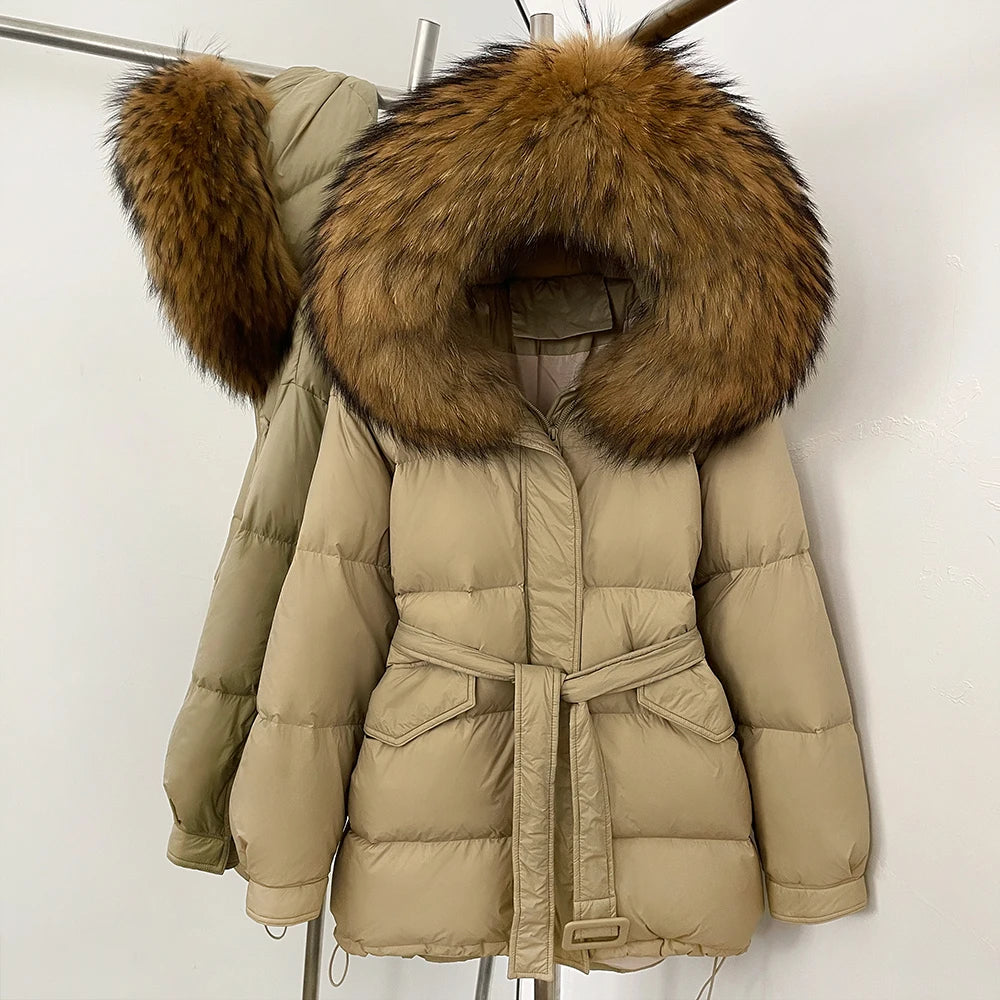 OFTBUY Hooded Real Fox Fur Down Coat Female New Autumn Winter Top Clothes Women Thickened Warm Natural Fur Fluffy Puffer Jacket