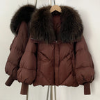 OFTBUY New Winter Loose Top Clothing Women Fashion Oversize Real Fox Fur Collar Duck Down Coat Female Natural Fur Puffer Jacket