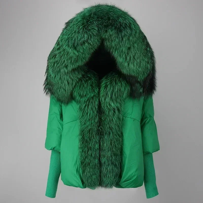 OFTBUY Hooded Natural Thick Winter Jacket Women Outerwear Real Fox Fur Coat Woman Warm Loose Oversize Duck Down Coat Streetwear