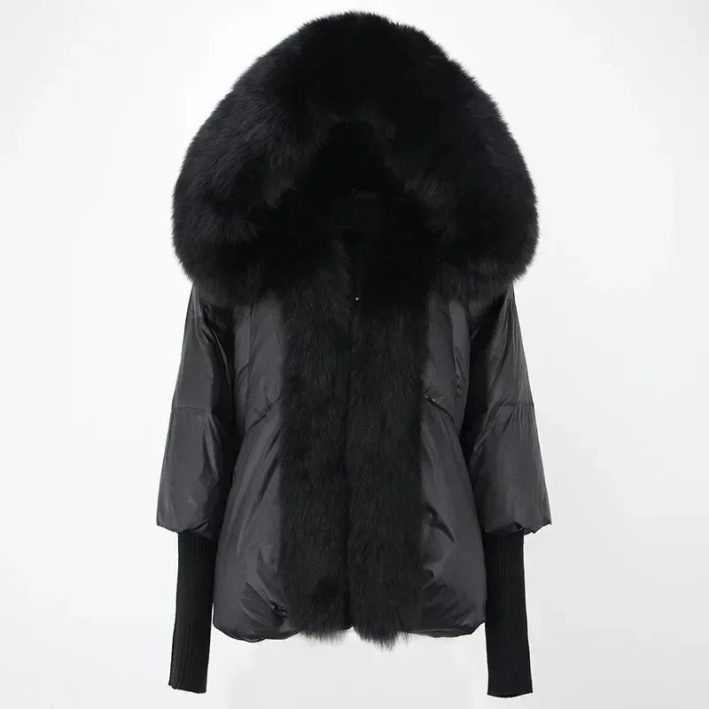 OFTBUY Hooded Natural Thick Winter Jacket Women Outerwear Real Fox Fur Coat Woman Warm Loose Oversize Duck Down Coat Streetwear