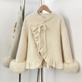 OFTBUY New Women's Wool Jacket with Real Fox Fur Cuffs Winter Elegant Fashion Clothing Outerwear Short Luxury Woolen Coat Female