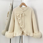 OFTBUY New Women's Wool Jacket with Real Fox Fur Cuffs Winter Elegant Fashion Clothing Outerwear Short Luxury Woolen Coat Female