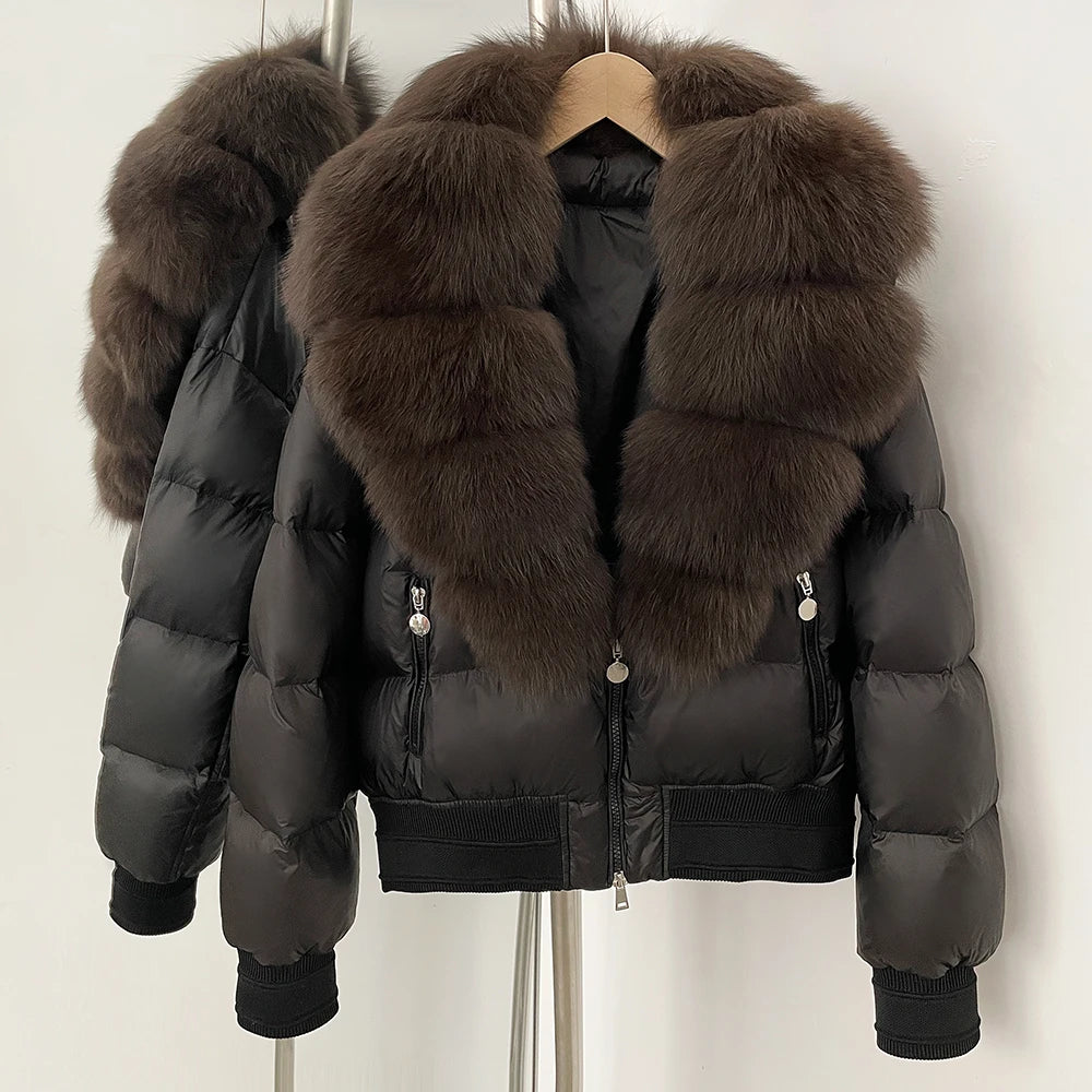 OFTBUY Real Fox Fur Collar Puffer Jacket Female New Winter Top Fluffy Clothing Thick Warm Natural Fur White Duck Down Coat Women