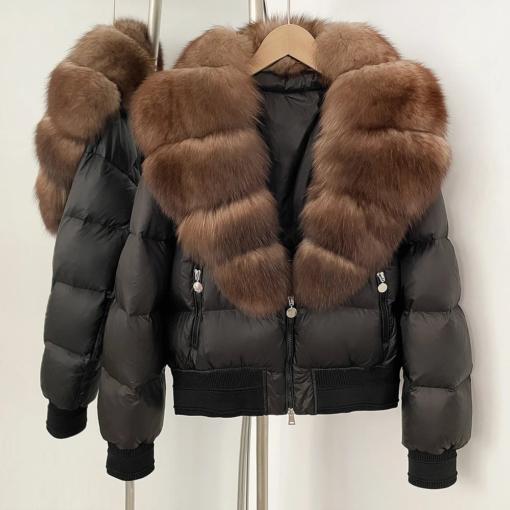 OFTBUY Real Fox Fur Collar Puffer Jacket Female New Winter Top Fluffy Clothing Thick Warm Natural Fur White Duck Down Coat Women