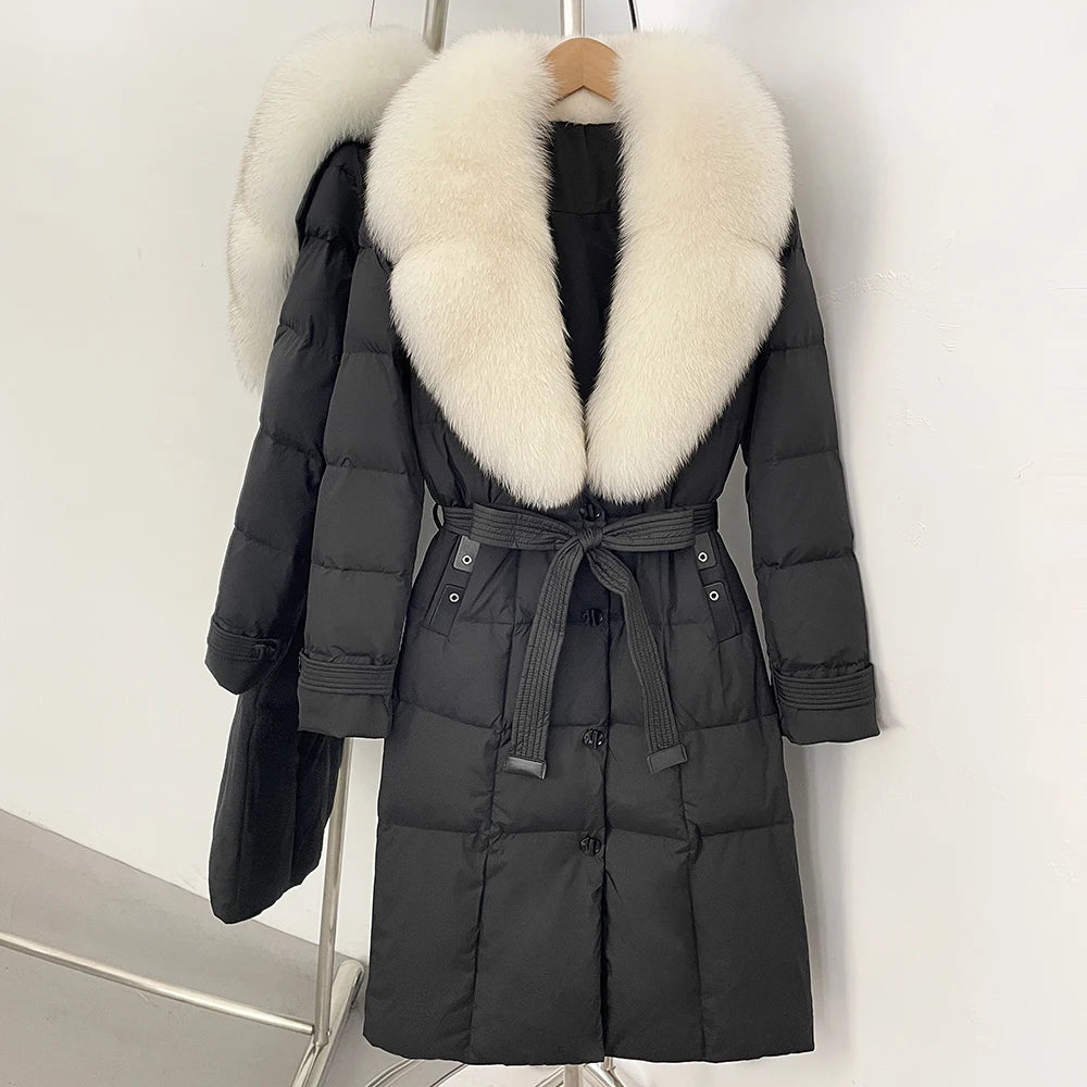 OFTBUY New Winter Real Fox Fur Long Clothes Women Belt Thickened Warm Natural Fur Duck Down Female Luxury Fashion Puffer Jacket