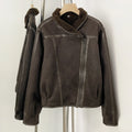 OFTBUY New Women's Faux Suede Shearling Jacket Female Zipper Lapel Collar Warm Autumn Winter Biker Coat Fashion Casual Outerwear
