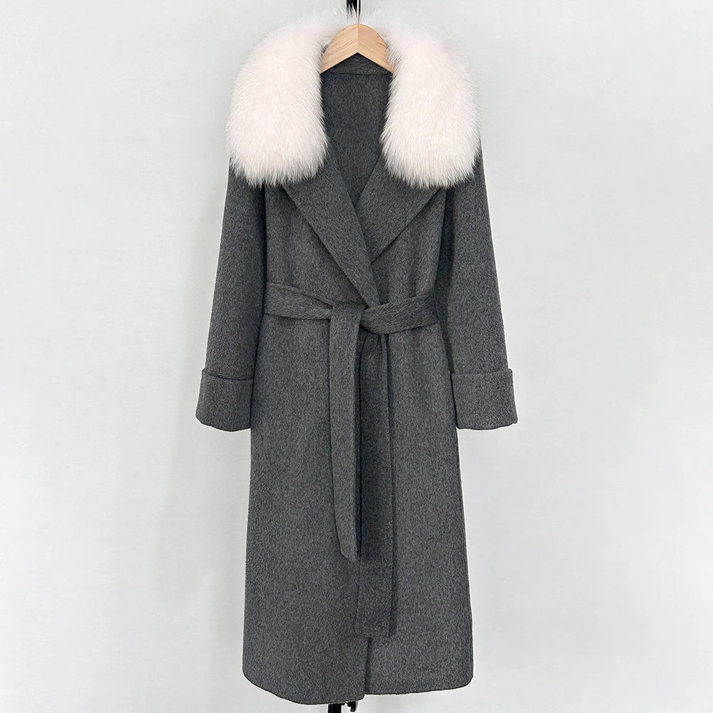 OFTBUY New Autumn Winter Long Clothing Women Natural Fur Woolen Jaket Female Fashion Warm Wool Coat with Real Fox Fur Collar
