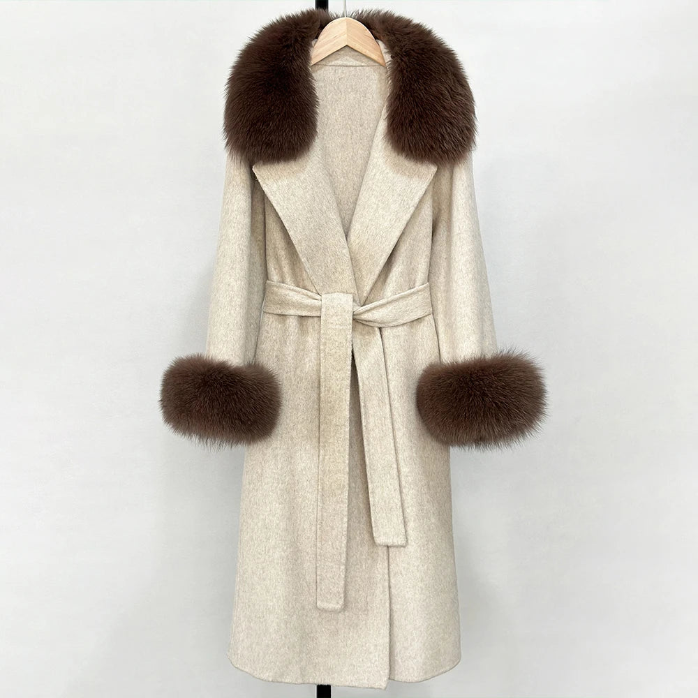 OFTBUY Fashion Warm Top Clothing Women Real Fur Wool Coat Female New Autumn Winter Wool Jacket with Natural Fur Collar and Cuffs