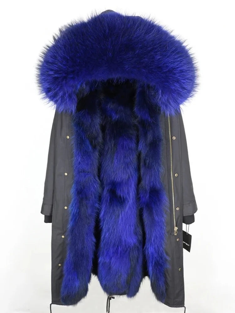 OFTBUY Real Fur Coat Winter Jacket Women Long Parka Waterproof Big Natural Raccoon Fur Collar Hood Thick Warm Real Fox Fur Liner coat