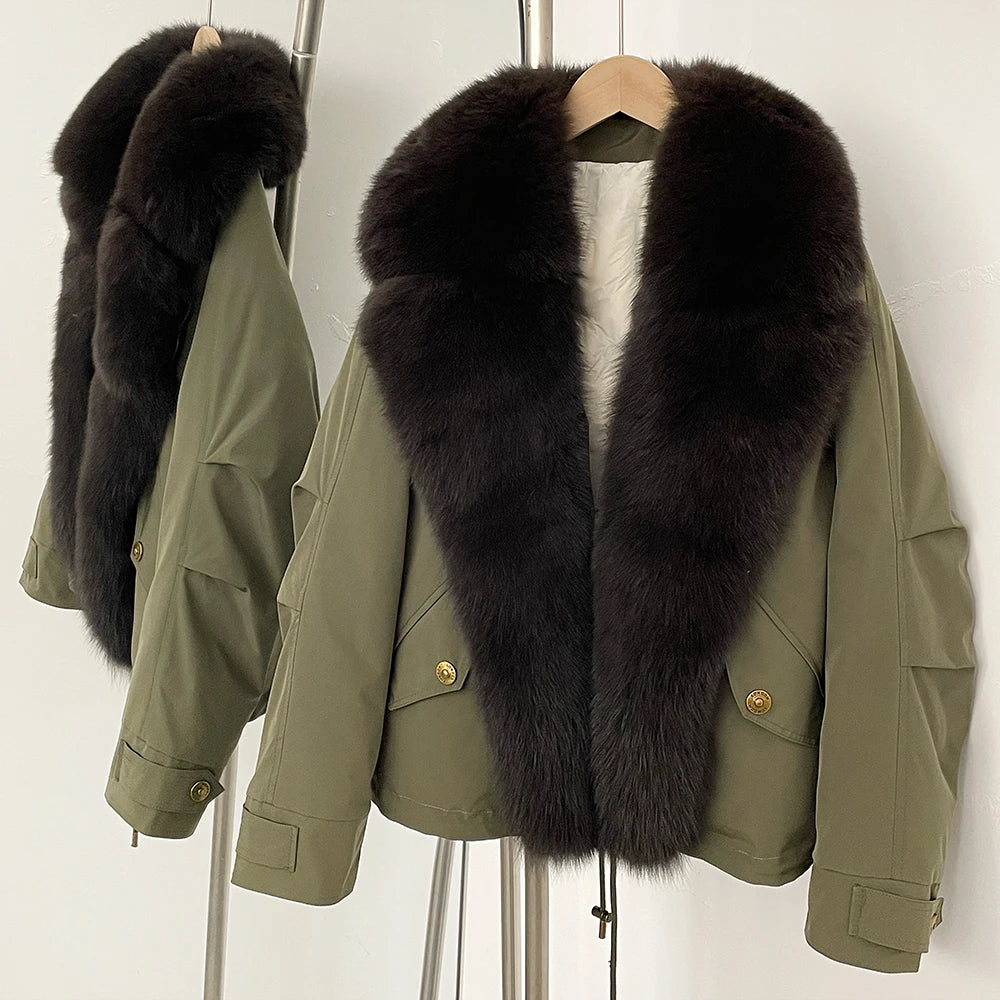 OFTBUY Down Jacket Women Real Fox Fur Collar Autumn Winter White Duck Down Coat Warm Puffer Jacket Female Waterproof  Feathers