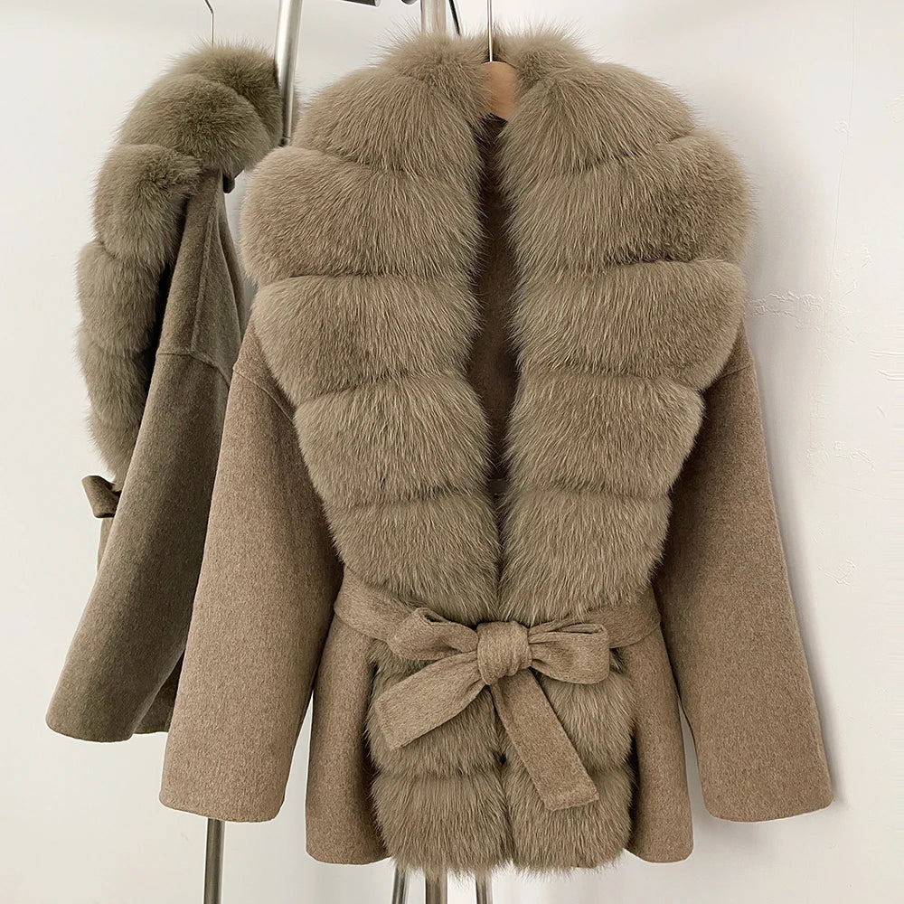 OFTBUY New Autumn Winter Top Clothes Women Luxury Natural Fox Fur Woolen Jacket Female Thick Warm Real Fur Cashmere Wool Coat