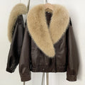 OFTBUY Stylish Fur Patchwork Leather Jacket Women Detachable Collar Breasted Waist Closed Coat Female Spring Winter Lady Outwear