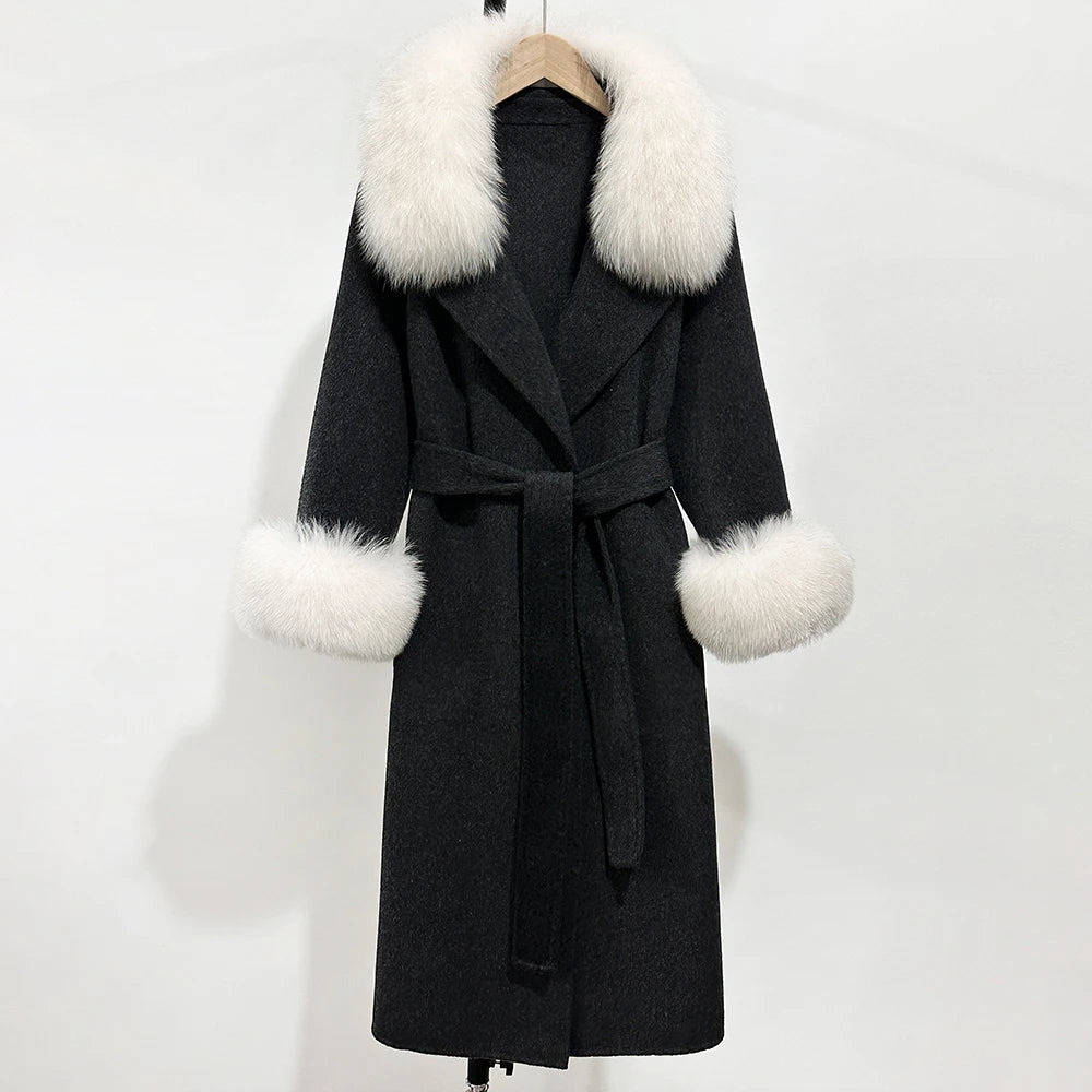 OFTBUY Fashion Warm Top Clothing Women Real Fur Wool Coat Female New Autumn Winter Wool Jacket with Natural Fur Collar and Cuffs