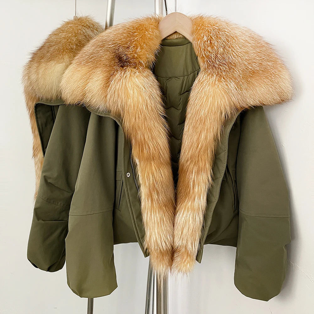 OFTBUY New Winter Warm Thickened Clothing Female Natural Fur Puffer Jacket Women's Dcuk Down Coat with Big Real Fox Fur Collar