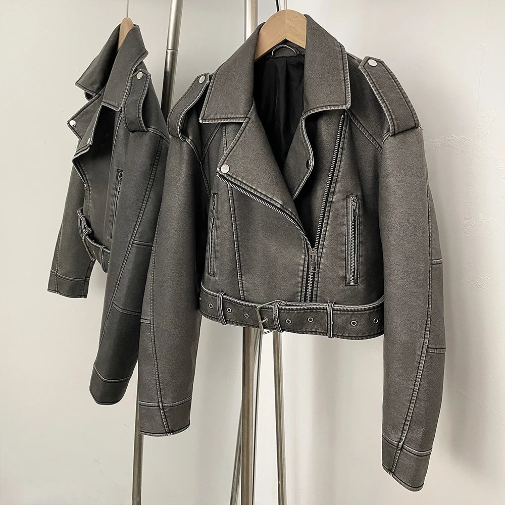 OFTBUY Fashion Faux Leather Jacket Female New Spring Autumn Long Sleeves Fake Leather Clothes Women Short Pu Leather Coat