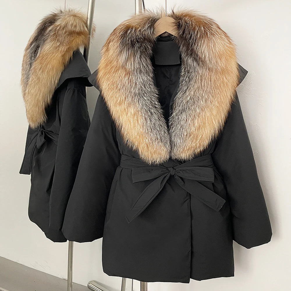 OFTBUY Natural Fox Fur Collar Fluffy Puffer Jacket Women Thickened Warm Real Fur White Duck Down Coat New Winter Parke Outerwear