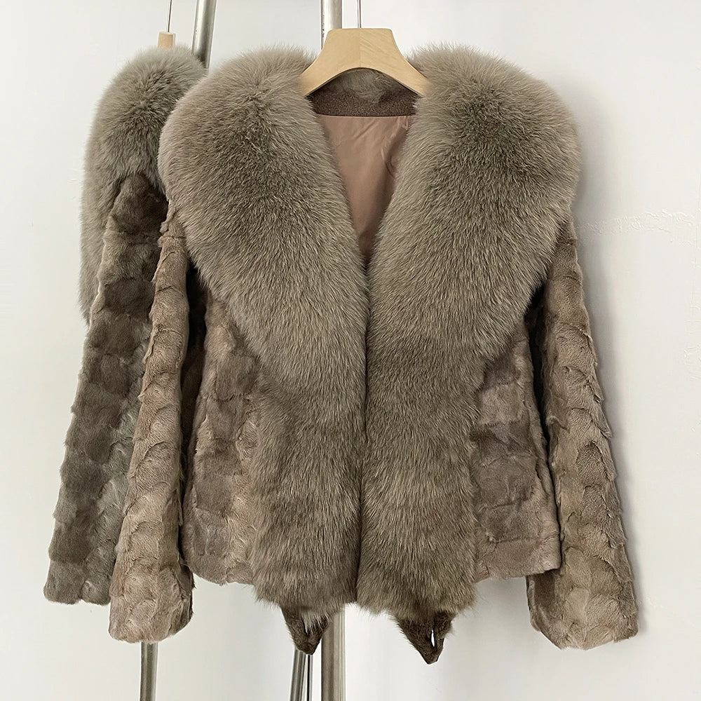 OFTBUY Short Thickened Warm Real Mink Fur Coat Female New Winter Top Clothing Women Natural Fox Fur Fluffy Outerwear Jacket Lady