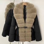 OFTBUY Big Natural Fox Fur Collar Puffer Jacket Female New Autumn Winter Thick Warm Clothes Women Fluffy Real Fur Duck Down Coat