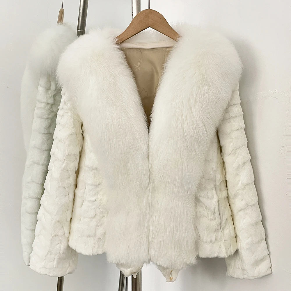 OFTBUY Short Thickened Warm Real Mink Fur Coat Female New Winter Top Clothing Women Natural Fox Fur Fluffy Outerwear Jacket Lady