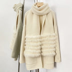 OFTBUY Elegant Cardigan Sweater New Women's Knit Coat with Real Fox Fur Loose Fit Pockets Warm Winter Fashion Cardigan Female