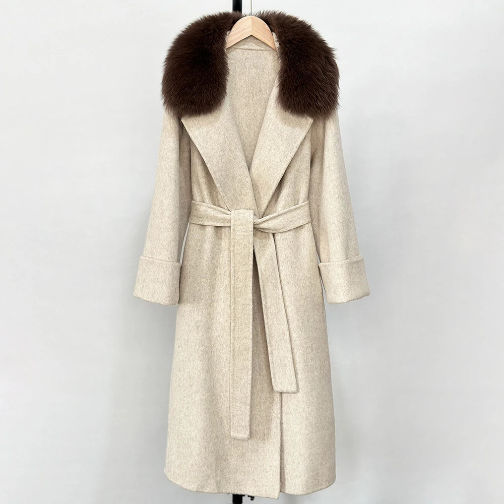 OFTBUY New Autumn Winter Long Clothing Women Natural Fur Woolen Jaket Female Fashion Warm Wool Coat with Real Fox Fur Collar