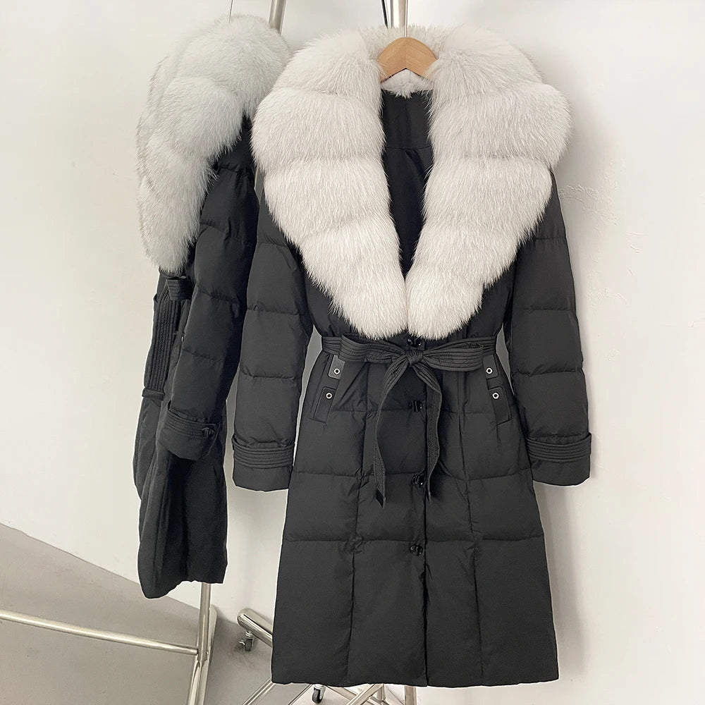 OFTBUY Thickened Warm Duck Down Coat Female Luxury Long Belt New Winter Natural Fox Fur Clothes Women Silm Puffer Jacket Outwear