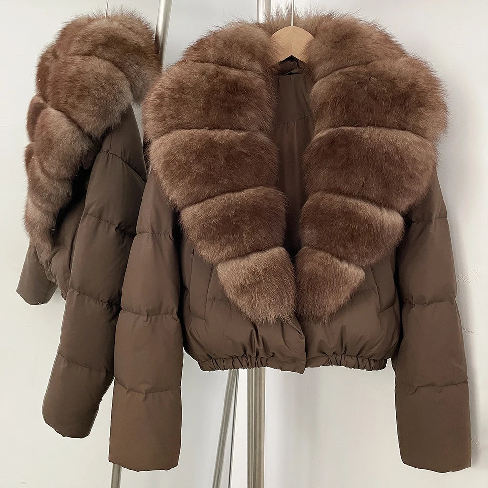 OFTBUY Big Natural Fox Fur Coat Women Autumn Winter Female Parkas 90% White Duck Down Jacket Feather Short Luxury Puffer Coat