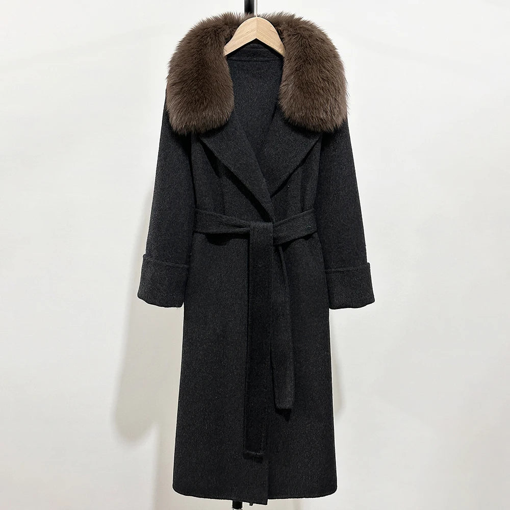 OFTBUY New Autumn Winter Long Clothing Women Natural Fur Woolen Jaket Female Fashion Warm Wool Coat with Real Fox Fur Collar