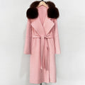 OFTBUY Belted Long Warm Winter Elegant Fashion Outerwear New Women's Double-Faced Wool Coat with Real Fox Fur Collar